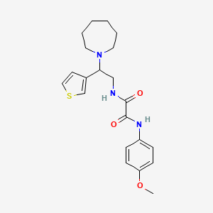 molecular formula C21H27N3O3S B2583514 N1-(2-(氮杂环戊烷-1-基)-2-(噻吩-3-基)乙基)-N2-(4-甲氧基苯基)草酰胺 CAS No. 946303-66-8