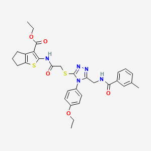 molecular formula C31H33N5O5S2 B2583519 ethyl 2-(2-((4-(4-ethoxyphenyl)-5-((3-methylbenzamido)methyl)-4H-1,2,4-triazol-3-yl)thio)acetamido)-5,6-dihydro-4H-cyclopenta[b]thiophene-3-carboxylate CAS No. 393852-56-7