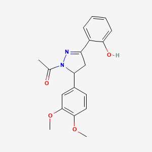 molecular formula C19H20N2O4 B2583533 1-(5-(3,4-dimethoxyphenyl)-3-(2-hydroxyphenyl)-4,5-dihydro-1H-pyrazol-1-yl)ethanone CAS No. 701287-04-9