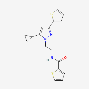molecular formula C17H17N3OS2 B2583545 N-(2-(5-环丙基-3-(噻吩-2-基)-1H-吡唑-1-基)乙基)噻吩-2-甲酰胺 CAS No. 1797293-94-7
