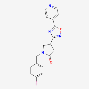 molecular formula C18H15FN4O2 B2583553 1-(4-Fluorobenzyl)-4-(5-pyridin-4-yl-1,2,4-oxadiazol-3-yl)pyrrolidin-2-one CAS No. 1169958-24-0
