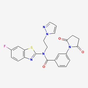 molecular formula C23H18FN5O3S B2583564 N-(2-(1H-pyrazol-1-yl)ethyl)-3-(2,5-dioxopyrrolidin-1-yl)-N-(6-fluorobenzo[d]thiazol-2-yl)benzamide CAS No. 1172810-83-1