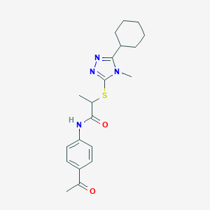 molecular formula C20H26N4O2S B258357 N-(4-acetylphenyl)-2-[(5-cyclohexyl-4-methyl-4H-1,2,4-triazol-3-yl)sulfanyl]propanamide 