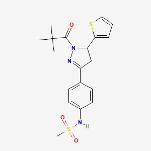 molecular formula C19H23N3O3S2 B2583587 N-[4-[2-(2,2-dimethylpropanoyl)-3-thiophen-2-yl-3,4-dihydropyrazol-5-yl]phenyl]methanesulfonamide CAS No. 851718-34-8