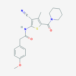 molecular formula C21H23N3O3S B258359 N-[3-cyano-4-methyl-5-(piperidin-1-ylcarbonyl)thien-2-yl]-2-[4-(methyloxy)phenyl]acetamide 