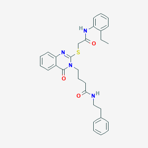 molecular formula C30H32N4O3S B2583596 4-(2-((2-((2-ethylphenyl)amino)-2-oxoethyl)thio)-4-oxoquinazolin-3(4H)-yl)-N-phenethylbutanamide CAS No. 451465-18-2