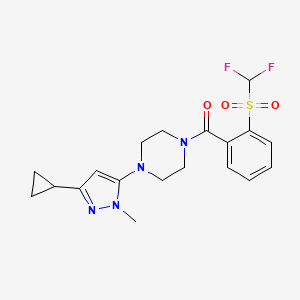 molecular formula C19H22F2N4O3S B2583602 (4-(3-cyclopropyl-1-methyl-1H-pyrazol-5-yl)piperazin-1-yl)(2-((difluoromethyl)sulfonyl)phenyl)methanone CAS No. 2034503-36-9