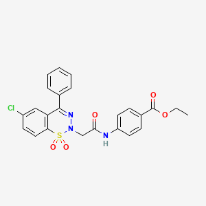 molecular formula C24H20ClN3O5S B2583613 ethyl 4-{[(6-chloro-1,1-dioxido-4-phenyl-2H-1,2,3-benzothiadiazin-2-yl)acetyl]amino}benzoate CAS No. 1031554-81-0