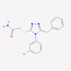 molecular formula C17H15ClN4OS B258362 2-[[5-Benzyl-4-(3-chlorophenyl)-1,2,4-triazol-3-yl]sulfanyl]acetamide 