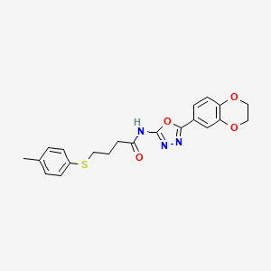 molecular formula C21H21N3O4S B2583629 N-(5-(2,3-dihydrobenzo[b][1,4]dioxin-6-yl)-1,3,4-oxadiazol-2-yl)-4-(p-tolylthio)butanamide CAS No. 941877-75-4