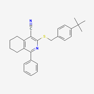 molecular formula C27H28N2S B2583633 3-{[4-(Tert-butyl)benzyl]sulfanyl}-1-phenyl-5,6,7,8-tetrahydro-4-isoquinolinecarbonitrile CAS No. 439096-57-8