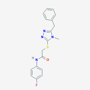 molecular formula C18H17FN4OS B258364 2-[(5-benzyl-4-methyl-1,2,4-triazol-3-yl)sulfanyl]-N-(4-fluorophenyl)acetamide 