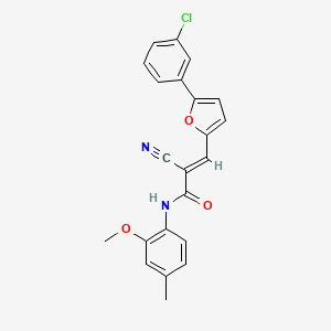 molecular formula C22H17ClN2O3 B2583645 (E)-3-(5-(3-chlorophenyl)furan-2-yl)-2-cyano-N-(2-methoxy-4-methylphenyl)acrylamide CAS No. 391230-43-6
