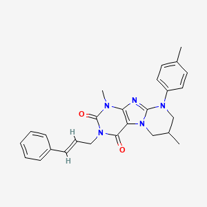 molecular formula C26H27N5O2 B2583650 3-cinnamyl-1,7-dimethyl-9-(p-tolyl)-6,7,8,9-tetrahydropyrimido[2,1-f]purine-2,4(1H,3H)-dione CAS No. 873076-32-5