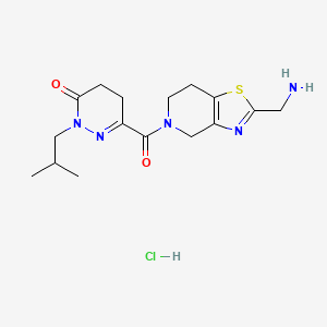 molecular formula C16H24ClN5O2S B2583668 6-[2-(Aminomethyl)-6,7-dihydro-4H-[1,3]thiazolo[4,5-c]pyridine-5-carbonyl]-2-(2-methylpropyl)-4,5-dihydropyridazin-3-one;hydrochloride CAS No. 2418668-85-4