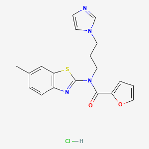 molecular formula C19H19ClN4O2S B2583670 N-(3-(1H-imidazol-1-yl)propyl)-N-(6-methylbenzo[d]thiazol-2-yl)furan-2-carboxamide hydrochloride CAS No. 1217078-62-0
