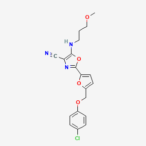 molecular formula C19H18ClN3O4 B2583693 2-(5-((4-氯苯氧基)甲基)呋喃-2-基)-5-((3-甲氧基丙基)氨基)恶唑-4-腈 CAS No. 931748-96-8