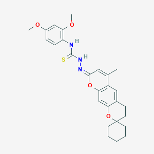 (E)-N-(2,4-dimethoxyphenyl)-2-(6'-methyl-3'H-spiro[cyclohexane-1,2'-pyrano[3,2-g]chromen]-8'(4'H)-ylidene)hydrazinecarbothioamide