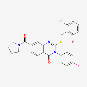 molecular formula C26H20ClF2N3O2S B2583702 2-((2-chloro-6-fluorobenzyl)thio)-3-(4-fluorophenyl)-7-(pyrrolidine-1-carbonyl)quinazolin-4(3H)-one CAS No. 1115332-08-5