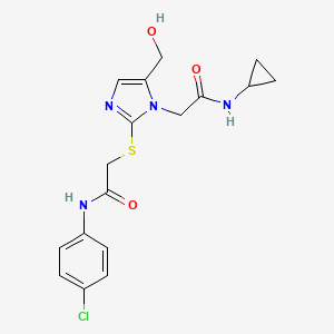 molecular formula C17H19ClN4O3S B2583723 N-(4-氯苯基)-2-((1-(2-(环丙氨基)-2-氧代乙基)-5-(羟甲基)-1H-咪唑-2-基)硫代)乙酰胺 CAS No. 921795-75-7