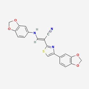 molecular formula C20H13N3O4S B2583729 (E)-2-(4-(benzo[d][1,3]dioxol-5-yl)thiazol-2-yl)-3-(benzo[d][1,3]dioxol-5-ylamino)acrylonitrile CAS No. 377065-70-8