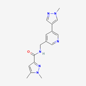 molecular formula C16H18N6O B2583734 1,5-dimethyl-N-((5-(1-methyl-1H-pyrazol-4-yl)pyridin-3-yl)methyl)-1H-pyrazole-3-carboxamide CAS No. 2034462-24-1