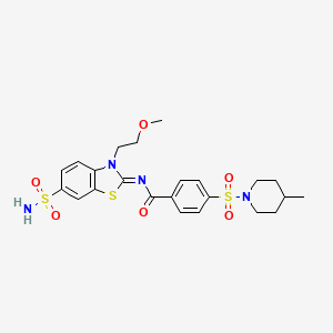 molecular formula C23H28N4O6S3 B2583744 N-[3-(2-methoxyethyl)-6-sulfamoyl-1,3-benzothiazol-2-ylidene]-4-(4-methylpiperidin-1-yl)sulfonylbenzamide CAS No. 865160-36-7