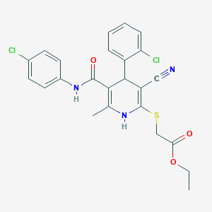 molecular formula C24H21Cl2N3O3S B2583765 Ethyl ({4-(2-chlorophenyl)-5-[(4-chlorophenyl)carbamoyl]-3-cyano-6-methyl-1,4-dihydropyridin-2-yl}sulfanyl)acetate CAS No. 476210-12-5