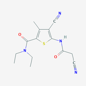 molecular formula C14H16N4O2S B2583776 4-cyano-5-[(cyanoacetyl)amino]-N,N-diethyl-3-methylthiophene-2-carboxamide CAS No. 581780-63-4