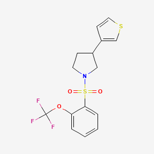 molecular formula C15H14F3NO3S2 B2583777 3-(Thiophen-3-yl)-1-((2-(trifluoromethoxy)phenyl)sulfonyl)pyrrolidine CAS No. 2176271-07-9