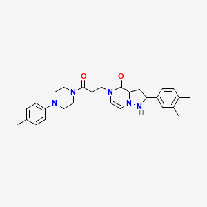 molecular formula C28H31N5O2 B2583782 2-(3,4-dimethylphenyl)-5-{3-[4-(4-methylphenyl)piperazin-1-yl]-3-oxopropyl}-4H,5H-pyrazolo[1,5-a]pyrazin-4-one CAS No. 1326834-04-1