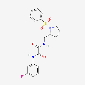 molecular formula C19H20FN3O4S B2583800 N1-(3-fluorophenyl)-N2-((1-(phenylsulfonyl)pyrrolidin-2-yl)methyl)oxalamide CAS No. 896267-55-3