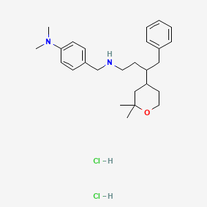 molecular formula C26H40Cl2N2O B2583847 4-[[[3-(2,2-dimethyloxan-4-yl)-4-phenylbutyl]amino]methyl]-N,N-dimethylaniline;dihydrochloride CAS No. 634908-46-6