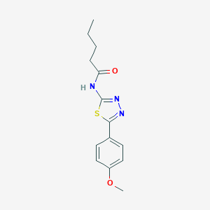 molecular formula C14H17N3O2S B258386 Pentanoic acid [5-(4-methoxy-phenyl)-[1,3,4]thiadiazol-2-yl]-amide 