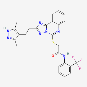molecular formula C25H22F3N7OS B2583866 2-({2-[2-(3,5-dimethyl-1H-pyrazol-4-yl)ethyl]-[1,2,4]triazolo[1,5-c]quinazolin-5-yl}sulfanyl)-N-[2-(trifluoromethyl)phenyl]acetamide CAS No. 896699-19-7