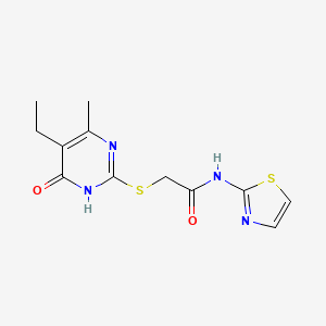 molecular formula C12H14N4O2S2 B2583890 2-((5-ethyl-4-methyl-6-oxo-1,6-dihydropyrimidin-2-yl)thio)-N-(thiazol-2-yl)acetamide CAS No. 552309-78-1