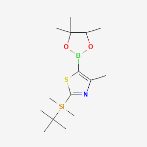 molecular formula C16H30BNO2SSi B2583892 2-(tert-Butyldimethylsilyl)-4-methylthiazole-5-boronic acid pinacol ester CAS No. 2377607-08-2