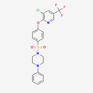 molecular formula C22H19ClF3N3O3S B2583915 1-[(4-{[3-氯-5-(三氟甲基)-2-吡啶基]氧基}苯基)磺酰基]-4-苯基哌嗪 CAS No. 344277-92-5