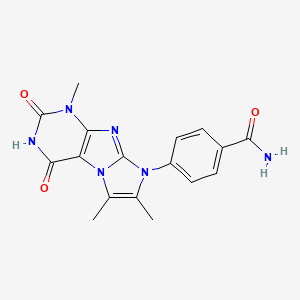 molecular formula C17H16N6O3 B2583920 4-(1,6,7-三甲基-2,4-二氧代-3,4-二氢-1H-咪唑并[2,1-f]嘌呤-8(2H)-基)苯甲酰胺 CAS No. 1279214-55-9