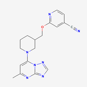 molecular formula C18H19N7O B2583925 2-[[1-(5-Methyl-[1,2,4]triazolo[1,5-a]pyrimidin-7-yl)piperidin-3-yl]methoxy]pyridine-4-carbonitrile CAS No. 2380176-18-9