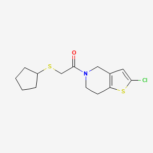 molecular formula C14H18ClNOS2 B2583956 1-(2-Chloro-6,7-dihydro-4H-thieno[3,2-c]pyridin-5-yl)-2-cyclopentylsulfanylethanone CAS No. 2415456-47-0