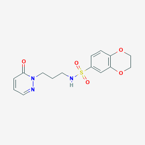 molecular formula C15H17N3O5S B2583963 N-(3-(6-oxopyridazin-1(6H)-yl)propyl)-2,3-dihydrobenzo[b][1,4]dioxine-6-sulfonamide CAS No. 1105199-58-3
