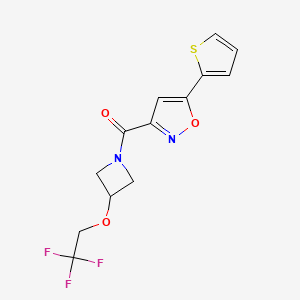 molecular formula C13H11F3N2O3S B2583966 (5-(Thiophen-2-yl)isoxazol-3-yl)(3-(2,2,2-trifluoroethoxy)azetidin-1-yl)methanone CAS No. 2320382-04-3