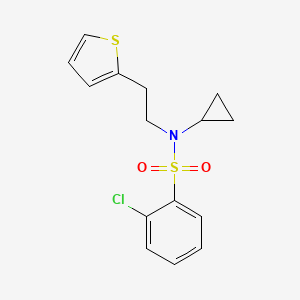 molecular formula C15H16ClNO2S2 B2583984 2-クロロ-N-シクロプロピル-N-(2-(チオフェン-2-イル)エチル)ベンゼンスルホンアミド CAS No. 1396782-81-2