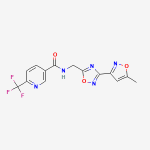 molecular formula C14H10F3N5O3 B2584022 N-((3-(5-methylisoxazol-3-yl)-1,2,4-oxadiazol-5-yl)methyl)-6-(trifluoromethyl)nicotinamide CAS No. 2034466-80-1