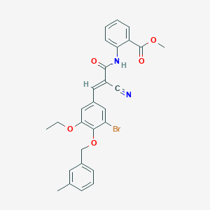 molecular formula C28H25BrN2O5 B2584023 methyl 2-[[(E)-3-[3-bromo-5-ethoxy-4-[(3-methylphenyl)methoxy]phenyl]-2-cyanoprop-2-enoyl]amino]benzoate CAS No. 522656-87-7