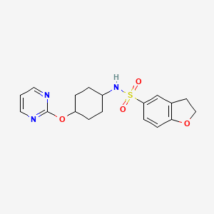 molecular formula C18H21N3O4S B2584112 N-((1r,4r)-4-(pyrimidin-2-yloxy)cyclohexyl)-2,3-dihydrobenzofuran-5-sulfonamide CAS No. 2034248-90-1