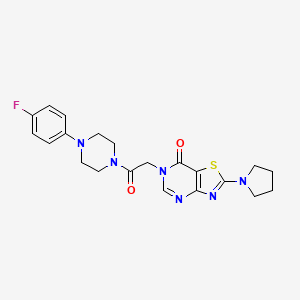 molecular formula C21H23FN6O2S B2584115 6-(2-(4-(4-氟苯基)哌嗪-1-基)-2-氧代乙基)-2-(吡咯烷-1-基)噻唑并[4,5-d]嘧啶-7(6H)-酮 CAS No. 1223782-09-9