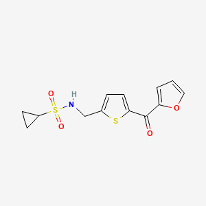 molecular formula C13H13NO4S2 B2584136 N-((5-(furan-2-carbonyl)thiophen-2-yl)methyl)cyclopropanesulfonamide CAS No. 1797140-98-7