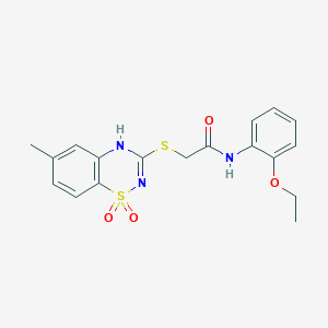 molecular formula C18H19N3O4S2 B2584148 N-(2-ethoxyphenyl)-2-((6-methyl-1,1-dioxido-4H-benzo[e][1,2,4]thiadiazin-3-yl)thio)acetamide CAS No. 899724-37-9